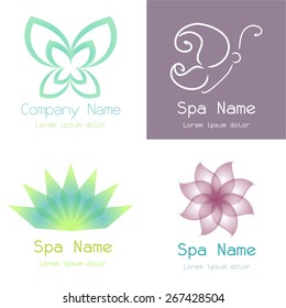 Set of spa icons on different colored backgrounds. Vector illustration