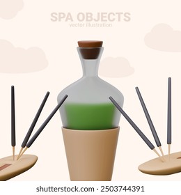 Set of spa items for aromatherapy concepts. Oriental medicine procedure vector templates
