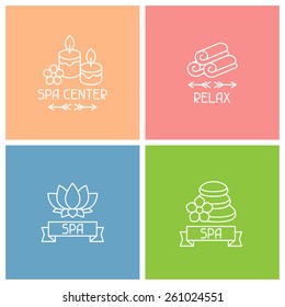Set of spa labels in linear style.