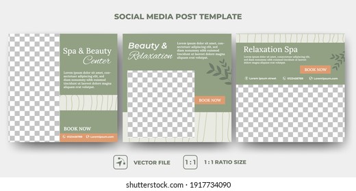 Juego de plantillas de banner de promoción de servicios de spa y masajes. Diseño de vectores con collage de fotos. Adecuado para publicaciones en medios sociales, folletos, banners y anuncios de internet.