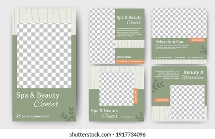 Set Of Spa And Massage Services Promotion Banner Template. Vector Design With A Photo Collage. Suitable For Social Media Feed, Story, Flyers, Banners, And Web Internet Ads.