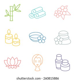 Set of spa and recreation icons in linear style.
