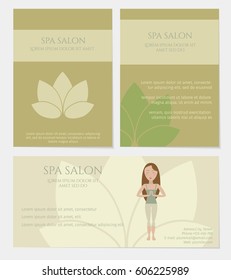 Set of spa salon business cards in natural colors with lotus icon. Vector eps10