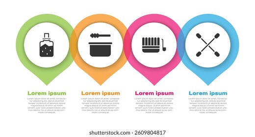 Set Spa salt, Sauna bucket and ladle, Sauna bucket and ladle and Cotton swab for ears. Business infographic template. Vector