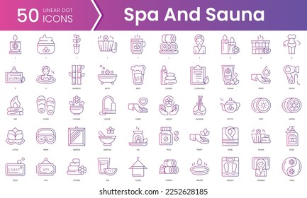 Conjunto de iconos de spa y sauna. Conjunto de iconos de estilo de degradado. Ilustración vectorial