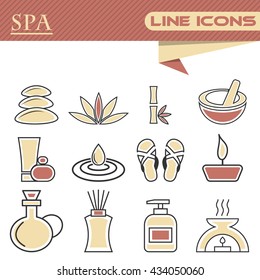 Set of spa thin line icons
