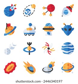 Set of Space and Astrology Flat Icons 


