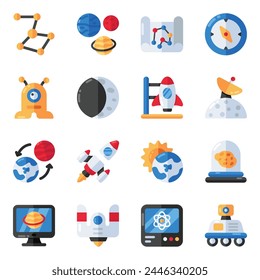 Set von Raum und Astrologie flache Icons 

