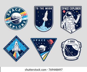 Set of space and astronaut , patches, emblems, badges and labels.