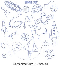 Set of space and astronomy thin line elements