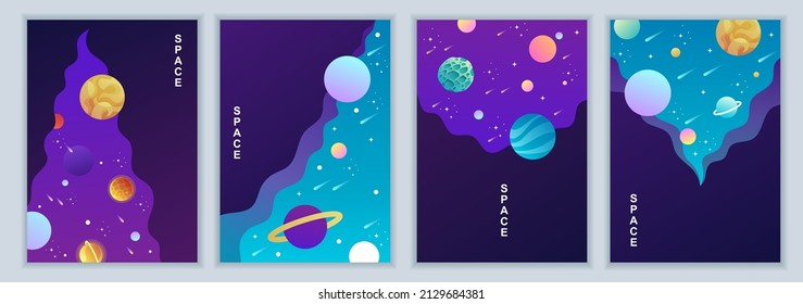 Set space backgrounds with abstract shape and planets. poster design. Space exploring. Dark night background. Vector illustration. EPS 10