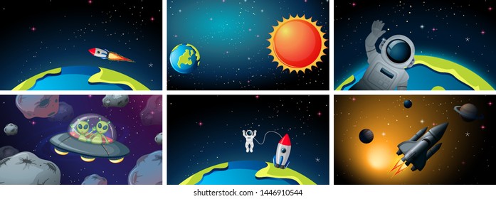 Set of space backgrounds illustration