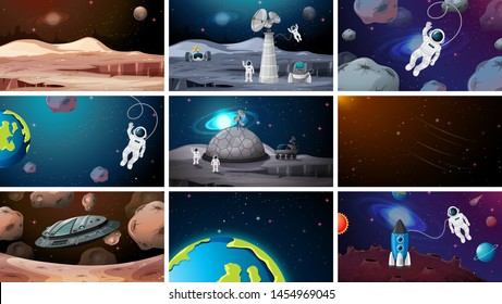 Set of space backgrounds illustration