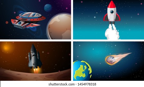 Set of space backgrounds illustration