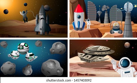 Set of space backgrounds illustration