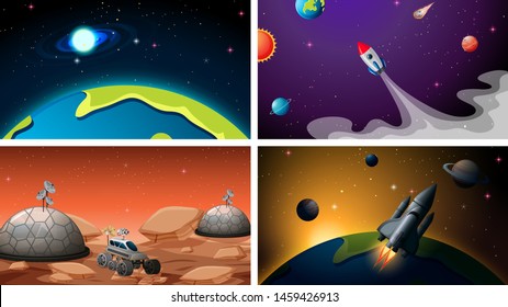 Set of space backgrounds illustration