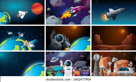 Set of space backgrounds illustration