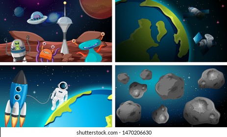 Set of space backgrounds illustration