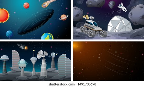 Set of space backgrounds illustration