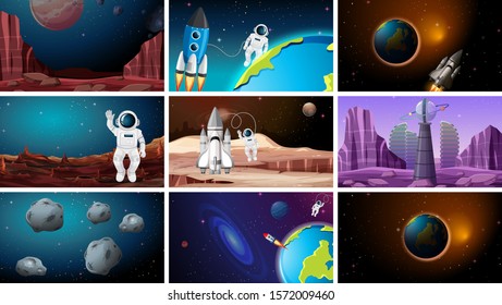 Set of space backgrounds illustration