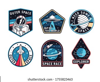 Set of space badges, patches, emblems, badges and labels.