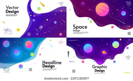 Set von Space Banner. Hintergrund mit Kosmos-Szenen. Vektorgrafik. Vorlage für Einladung. Design für Grußkarte, Einladung, Banner, Tapete, Hintergrund.