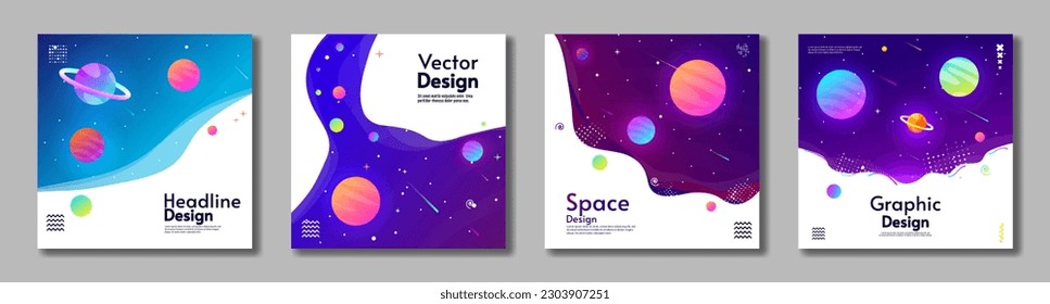 Set of space banner cards. Vector illustration. Background with cosmos scenes. Design for greeting card, invitation, banner, wallpaper, background.