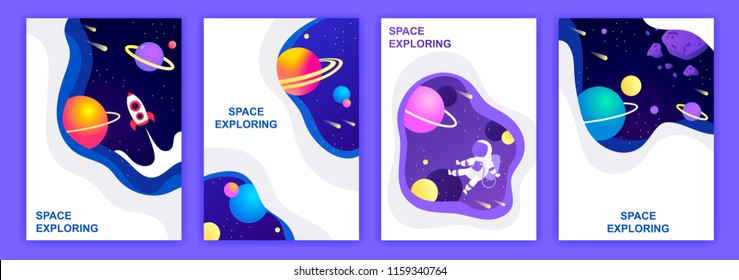 set of space banners. vector illustration. cover design. sky, planets and stars