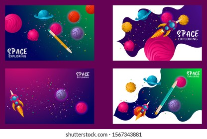 set of space banners. vector illustration. cover design. sky, planets and stars
Rocket space trip concept. Galaxy game design. Vector illustration
