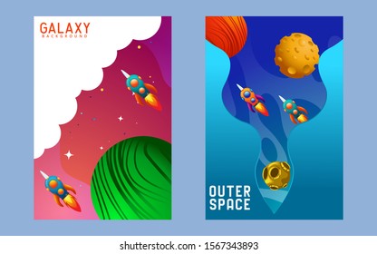 set of space banners. vector illustration. cover design. sky, planets and stars
Rocket space trip concept. Galaxy game design. Vector illustration
