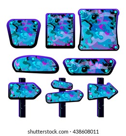 A set of space boards, panels and signs. Game space illustration.
