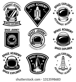 Set Of Space Camp Label Templates. Design Element For Logo, Label, Sign, Poster, T Shirt. Vector Illustration