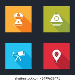 Set Space capsule, , Telescope and Alien icon. Vector