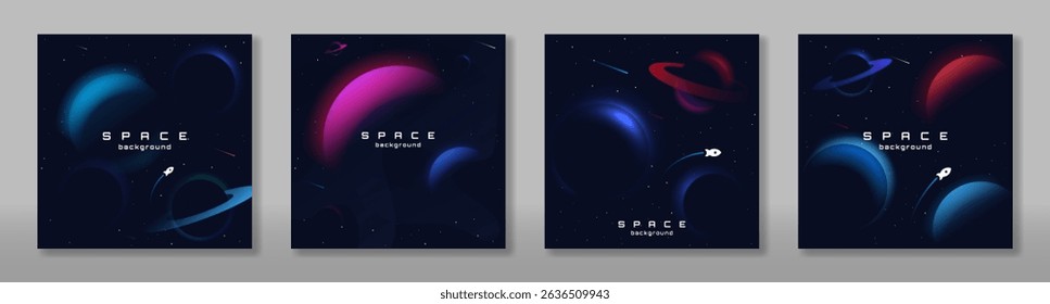 Set of space cards. Design for greeting brochures, invitation, flyer, poster, background. Template for invitation. Vector illustration.