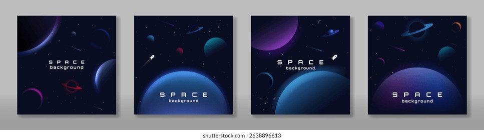 Set of space cards. Design for greeting brochures, invitation, flyer, poster, background. Template for invitation. Vector illustration.