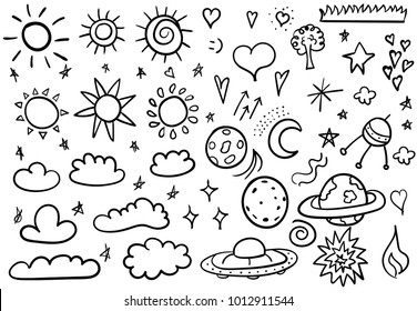 Set of space cartoon icons