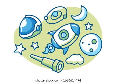 Set of space cartoon illustration