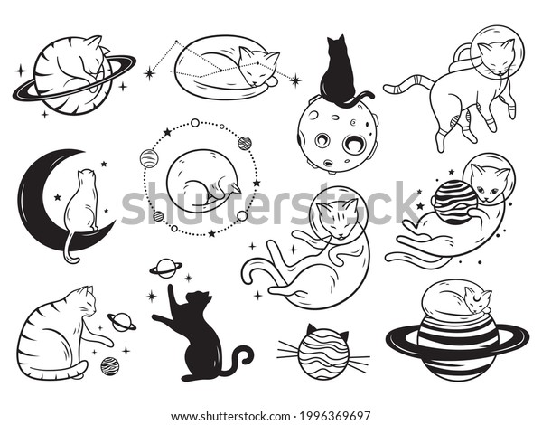 Set Space Cat Collection Cat Planets Stock Vector (Royalty Free ...