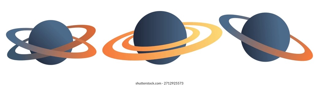 Set of space clip art. Planets with rings. Hand-drawn illustration. Scene builder, set of elements. Flat design.