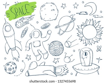 Set of space. Doodles hand drawn sketchy vector objects.