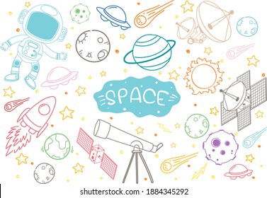 Set of space element doodle isolated on white background illustration