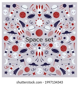 Set of space elements. Hand drawn vector pattern. Perfect for postcard, wallpapers and poster