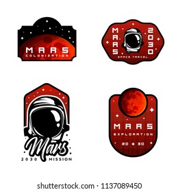 Set of space exploration badges. Flight to Mars stickers collection