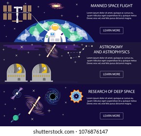 Set of space exploration horizontal vector banners