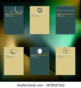 set of space explore the universe book cover templates, Tidewater Green and gold colors