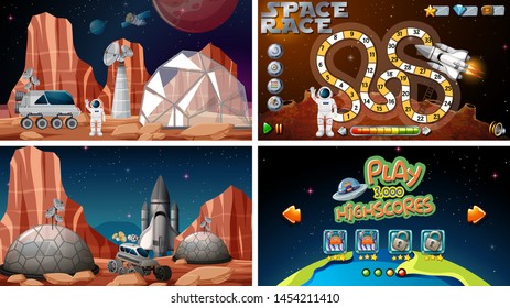 Set of space games illustration