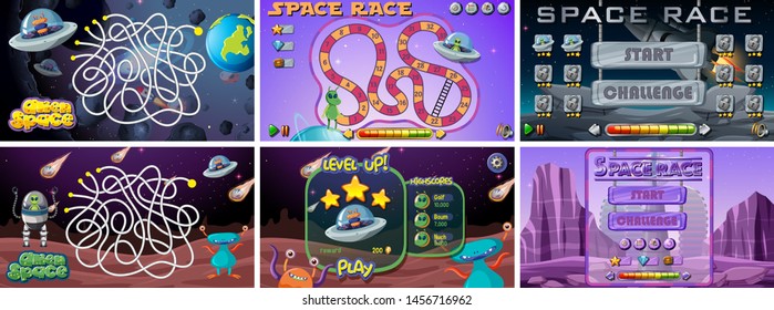 Set of space games illustration
