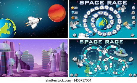 Set of space games illustration