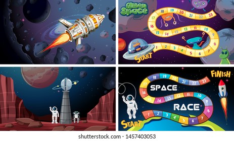 Set of space games illustration