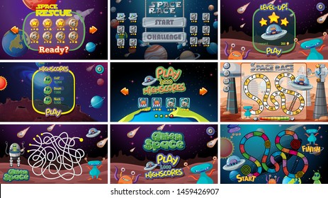Juego de ilustraciones de juegos de espacio